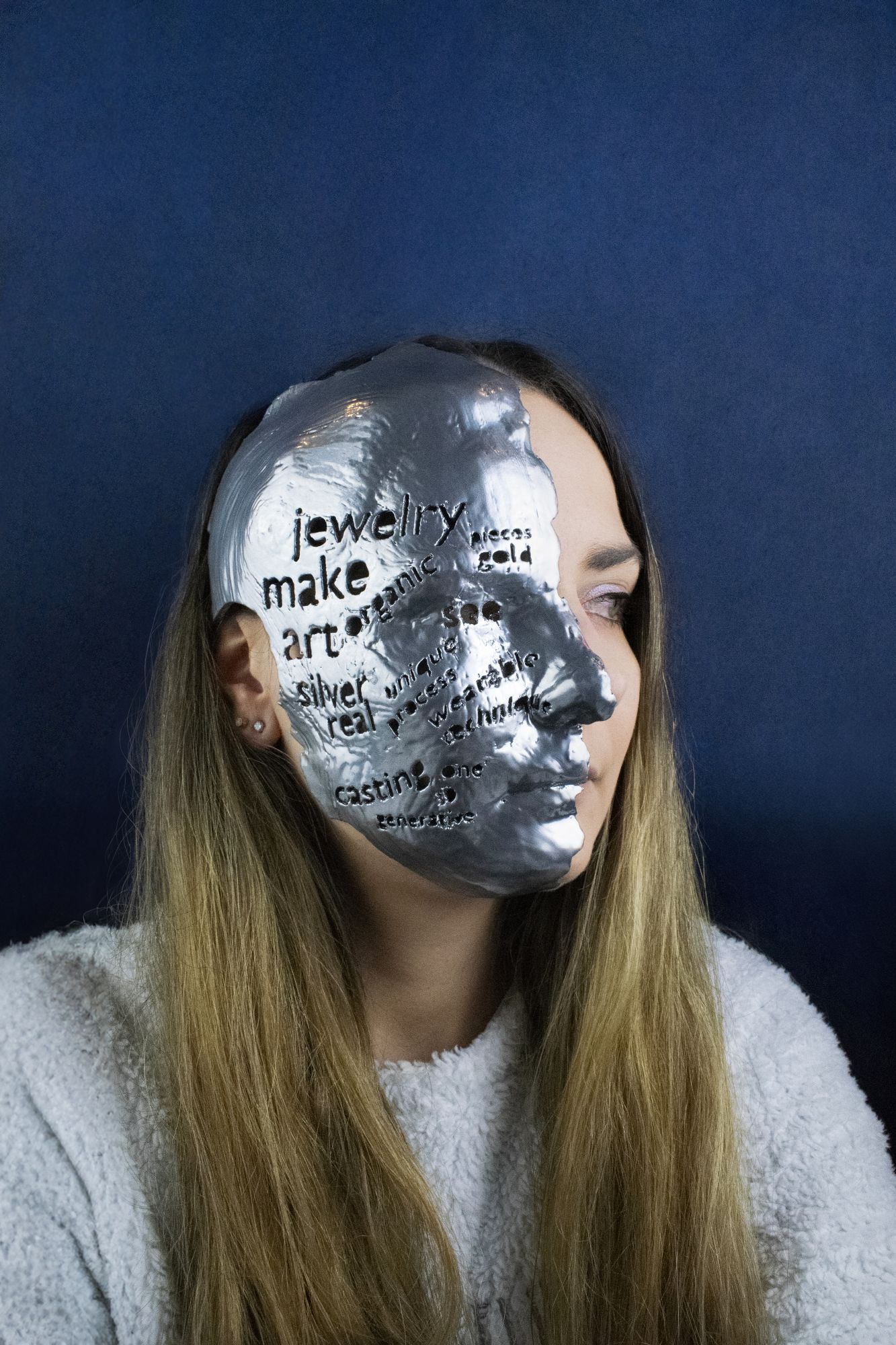 Hashtag Mask, 3D printed face scan with Instagram hashtags