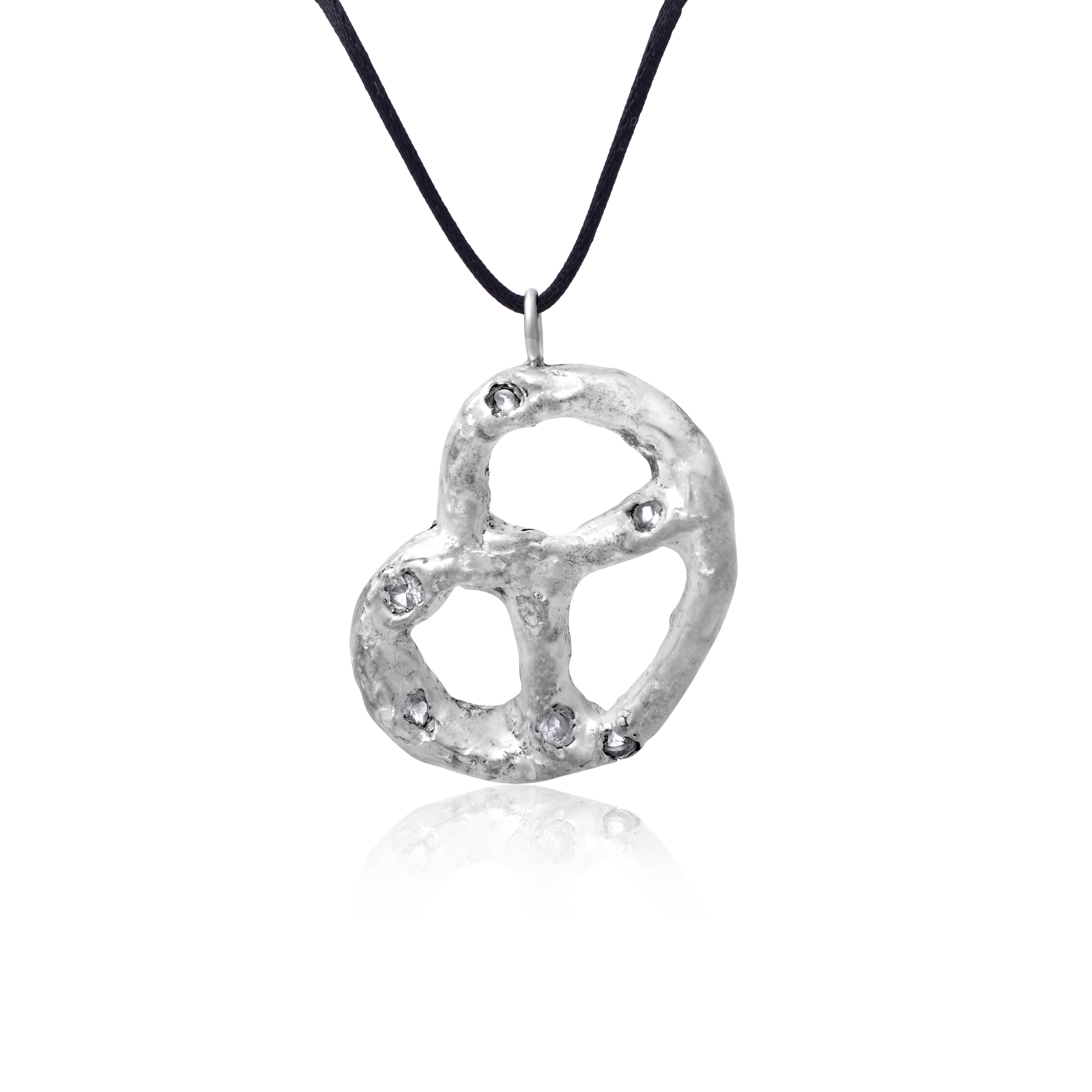 Sapphire pretzel pendant: sterling silver with real sapphires