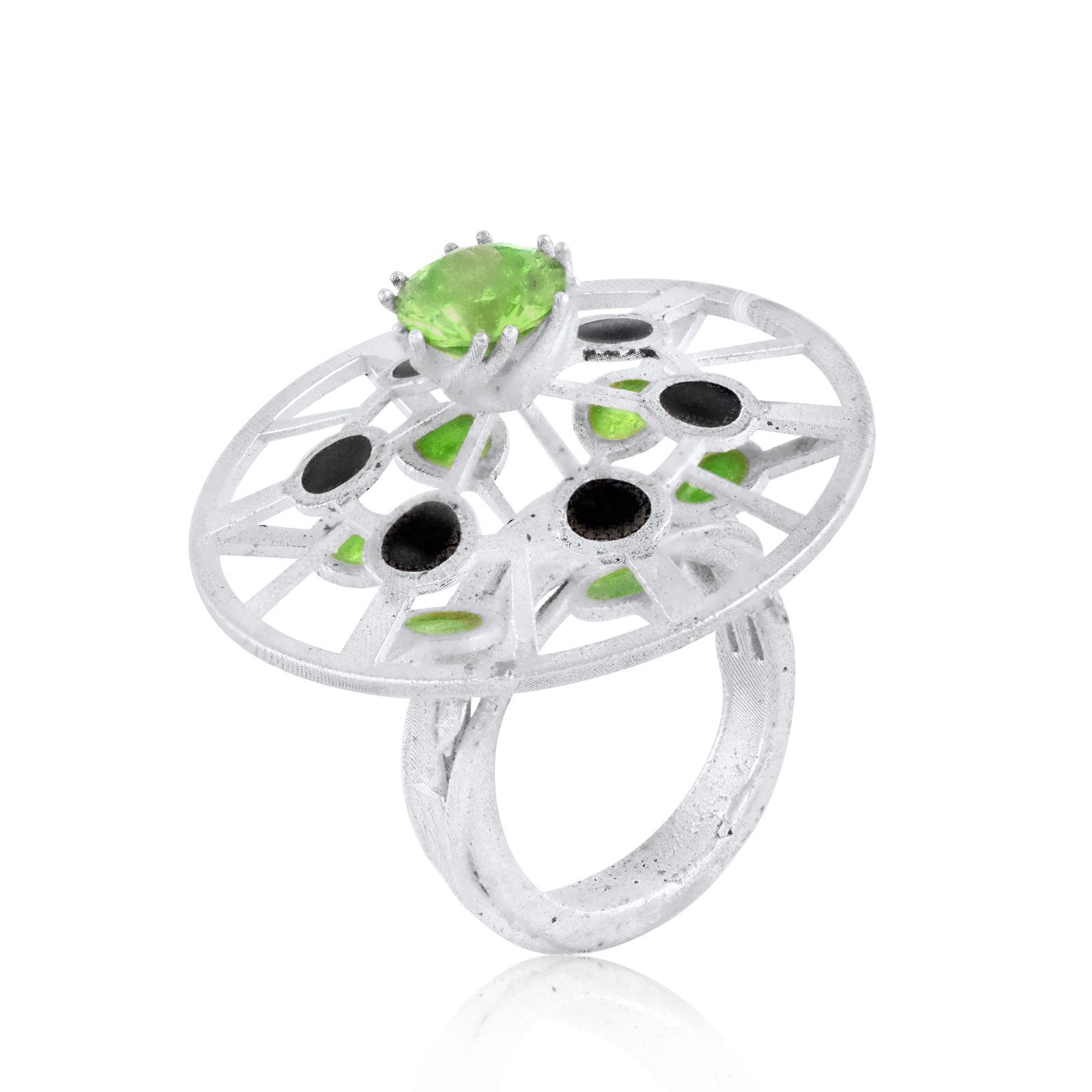 UFO nostalgia ring: sterling silver, plique-à-jour enamel